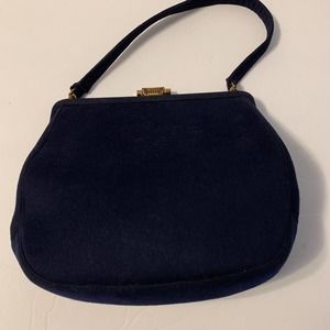 MALAMA Vintage 1940's Felted Wool Handbag/Purse Dark Midnight Blue